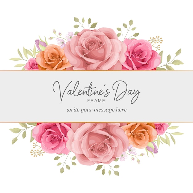 Tarjeta de felicitación de San Valentín con marco de rosas