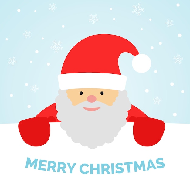Tarjeta de felicitación con Santa Claus y nieve que cae. Feliz navidad de fondo. Ilustración vectorial