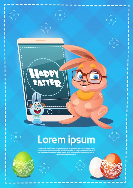 Tarjeta de felicitación de los símbolos del día de fiesta de pascua de los huevos de pascua del teléfono elegante de la célula del control del conejo