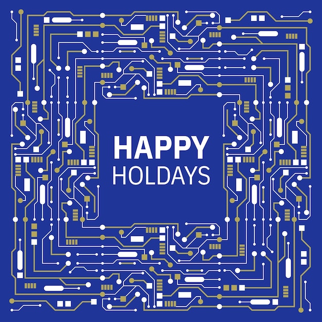Tarjeta de felicitación de tecnología de felices fiestas.