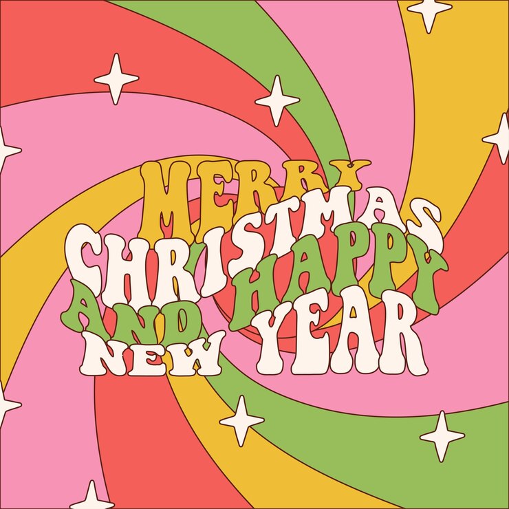 Vector tarjeta de felicitación de tipografía vintage retro feliz navidad y feliz año nuevo groove tarjeta de navidad vect