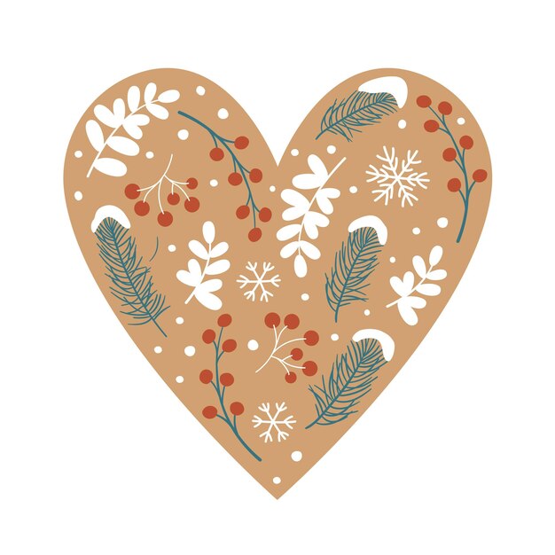 Tarjeta de felicitación para las vacaciones de invierno en forma de corazón.