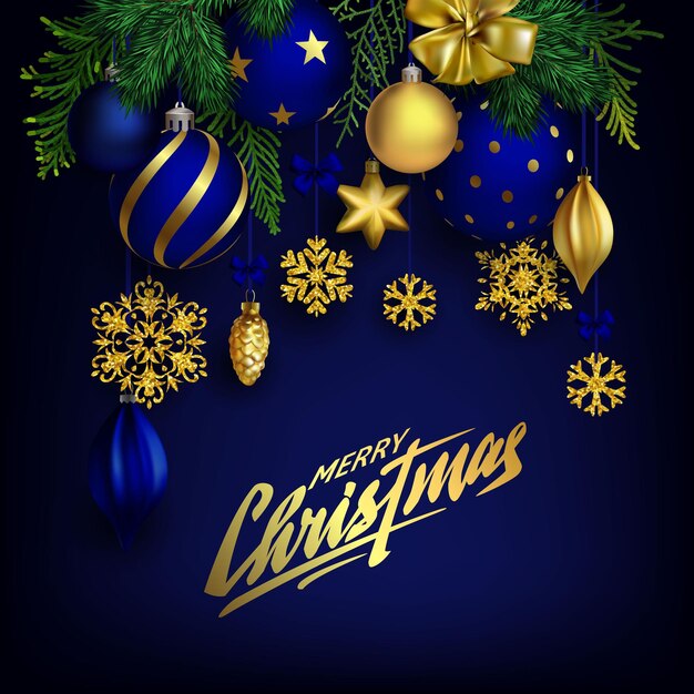 Tarjeta de felicitación de vacaciones Navidad azul con letras