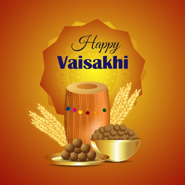 Tarjeta de felicitación de Vaisakhi con ilustración creativa