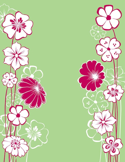 Tarjeta de felicitación de vector con flores dibujadas decorativas