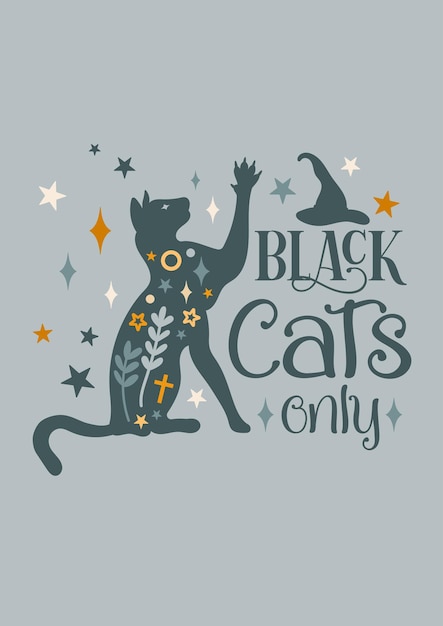 Tarjeta de felicitación de vector de gato de Halloween. Solo gatos negros