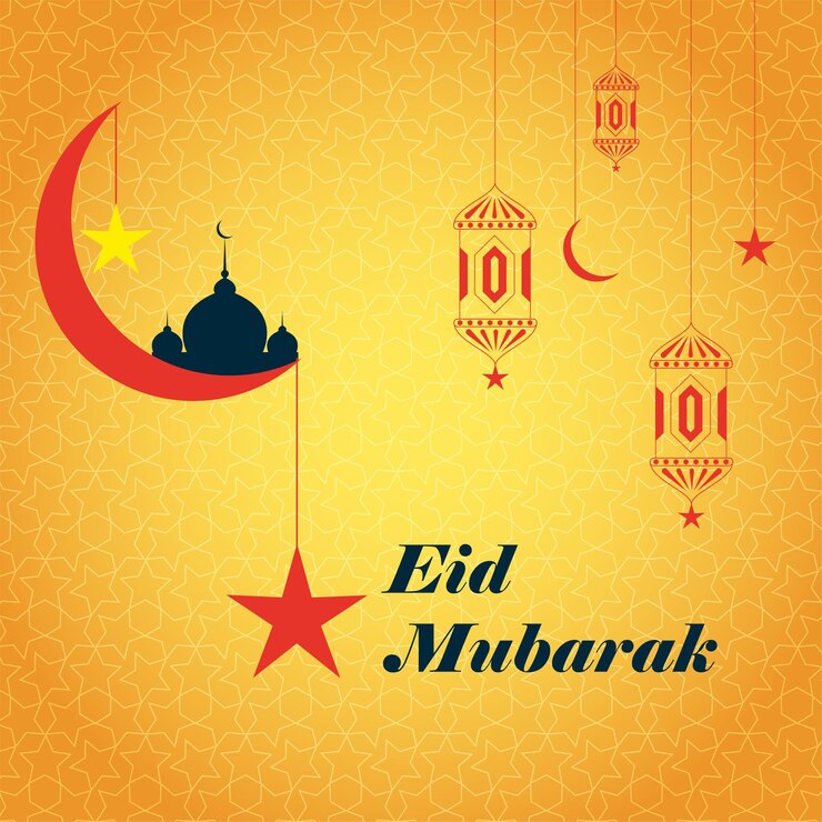 Tarjeta de felicitaciones de Eid Mubrarak con ilustración vectorial de fondo islámico