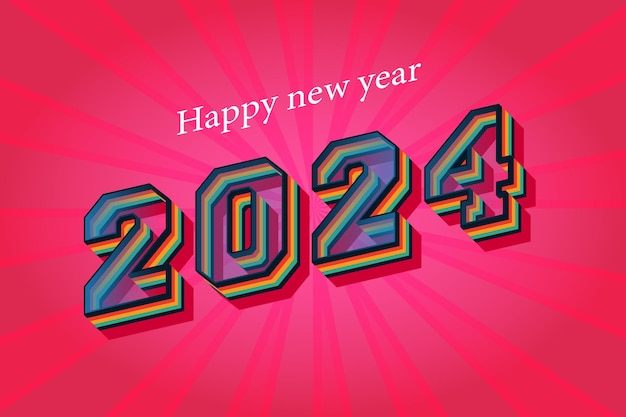 Tarjeta de feliz año nuevo 2024 efecto de texto retro de moda representación 3d texto personalizado