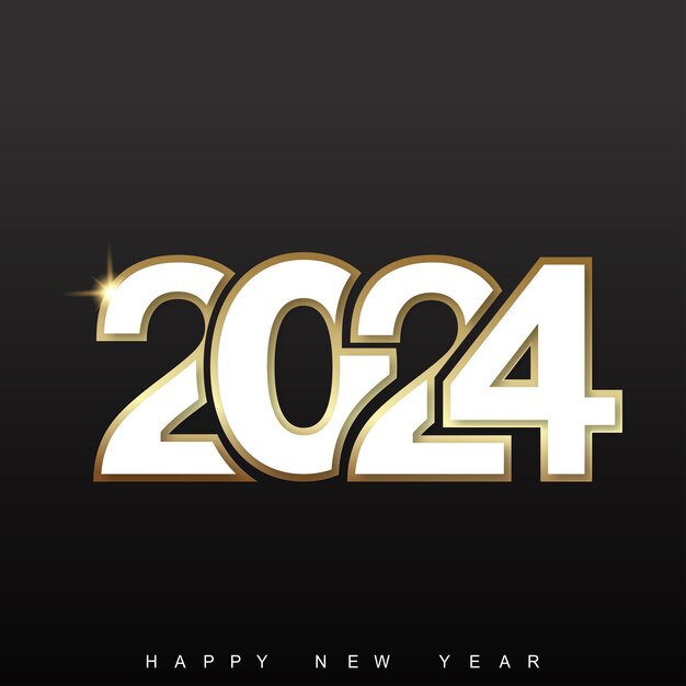 Tarjeta de Feliz Año Nuevo 2024 con texto dorado Ilustración vectorial