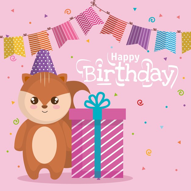 tarjeta de feliz cumpleaños con ardilla