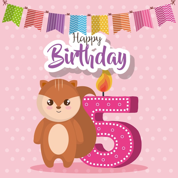 tarjeta de feliz cumpleaños con ardilla