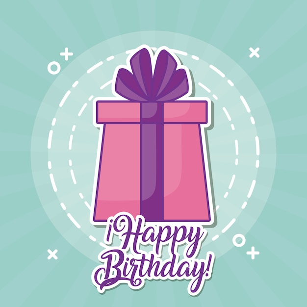 Tarjeta de feliz cumpleaños con caja de regalo