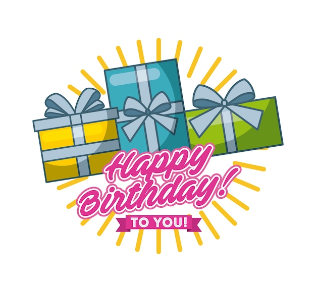 tarjeta de feliz cumpleaños con cajas de regalo