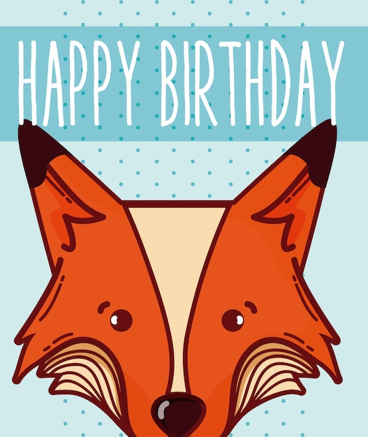 Tarjeta del feliz cumpleaños con diseño gráfico del ejemplo del vector de la historieta del lobo