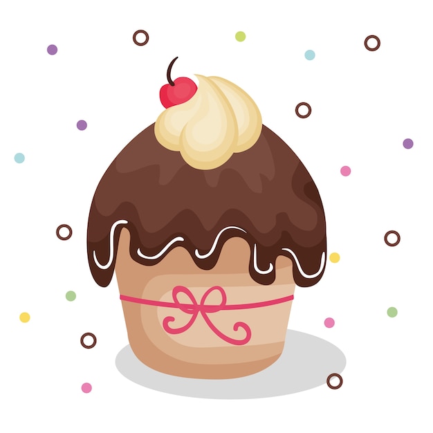 Tarjeta de feliz cumpleaños con diseño de ilustración vectorial cupcake