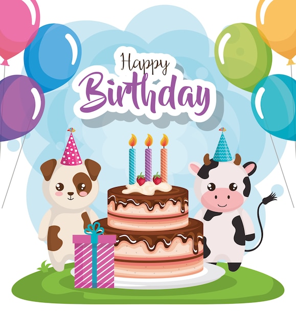 tarjeta de feliz cumpleaños con grupo de animales
