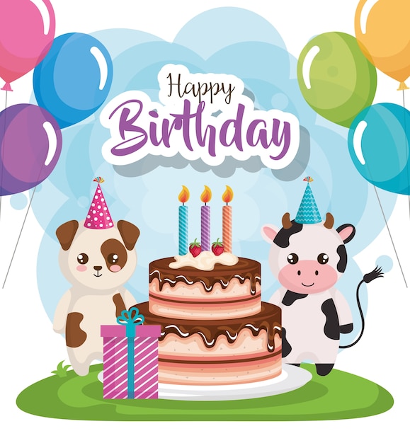 Tarjeta de feliz cumpleaños con grupo de animales