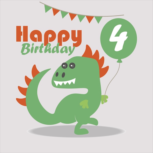 Vector tarjeta de feliz cumpleaños con ilustración de vector de icono de dinosaurio