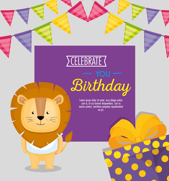 Tarjeta de feliz cumpleaños con lindo león