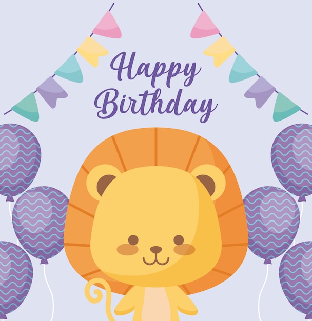 Tarjeta de feliz cumpleaños con lindo león