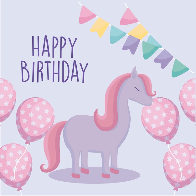 Tarjeta de feliz cumpleaños con lindo unicornio