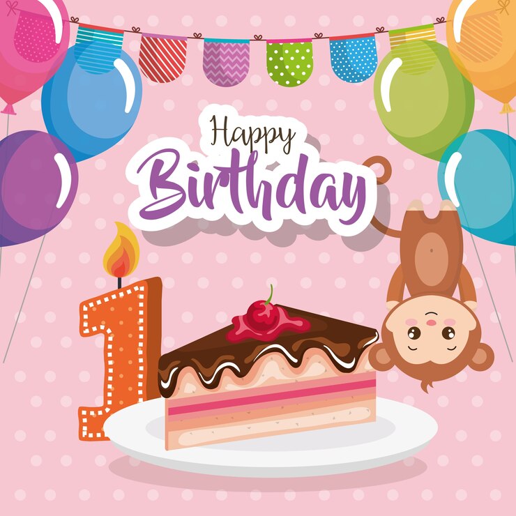 Vector tarjeta de feliz cumpleaños con mono