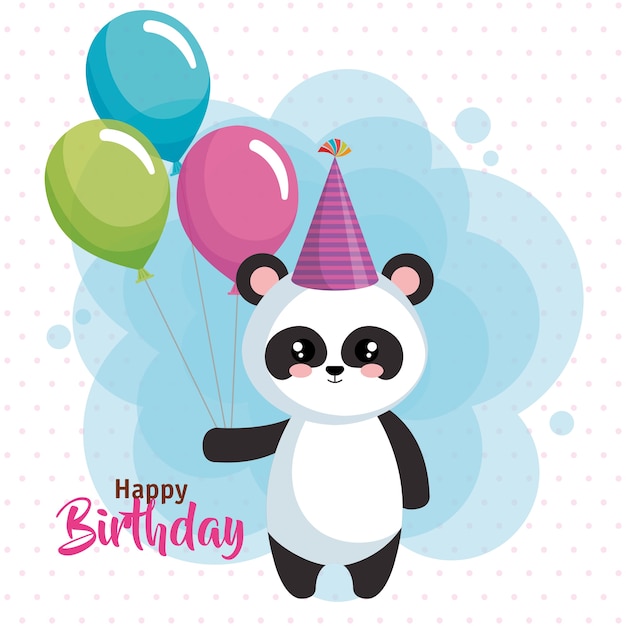 Vector tarjeta de feliz cumpleaños con oso panda