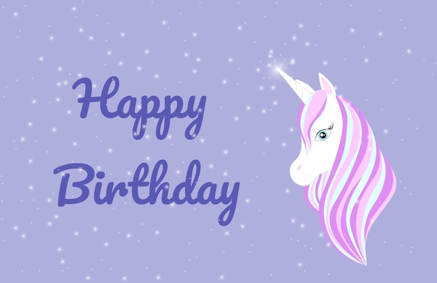 Tarjeta de feliz cumpleaños con unicornio blanco