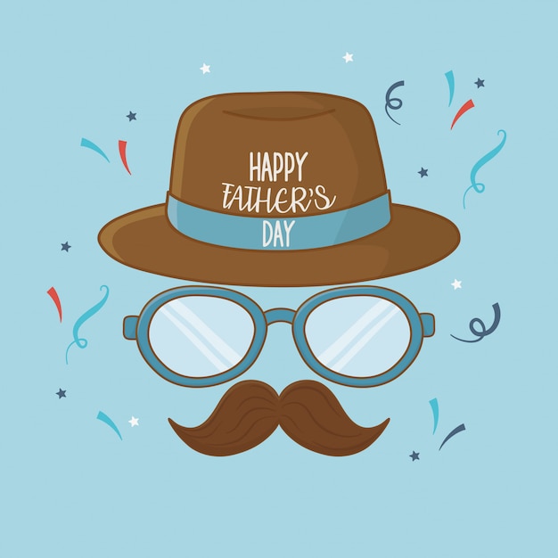 Tarjeta de feliz día del padre con bigote y gafas