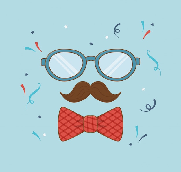 Tarjeta de feliz día del padre con bigote y gafas | Vector Premium