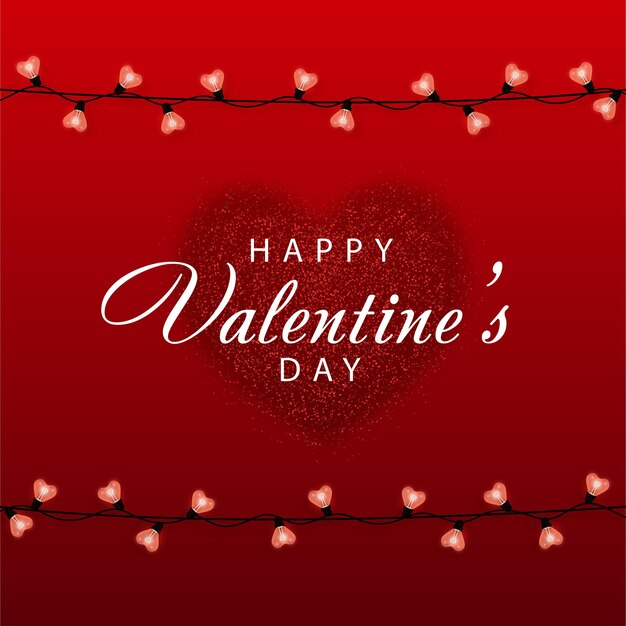 Tarjeta de feliz día de San Valentín con bombillas de luz en forma de corazón de color rosa. Ilustración vectorial.