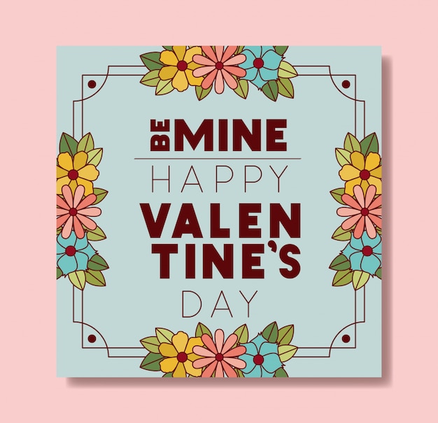 Tarjeta de feliz día de san valentín con marco floral