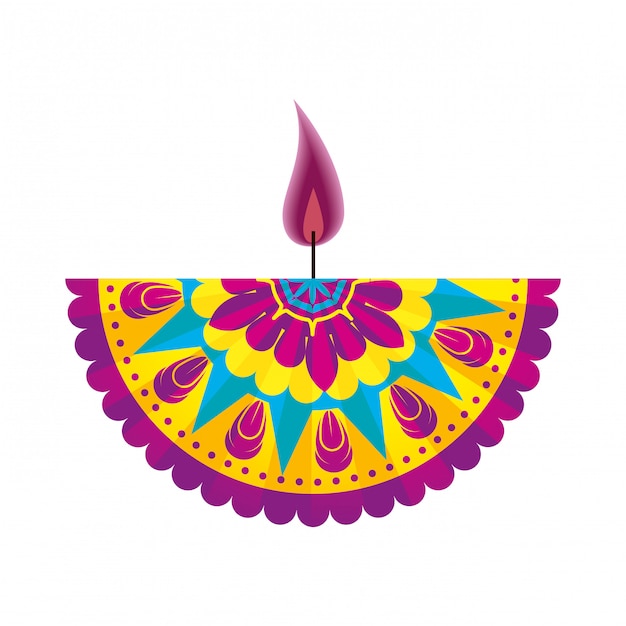 Vector tarjeta feliz diwali con vela y mandala