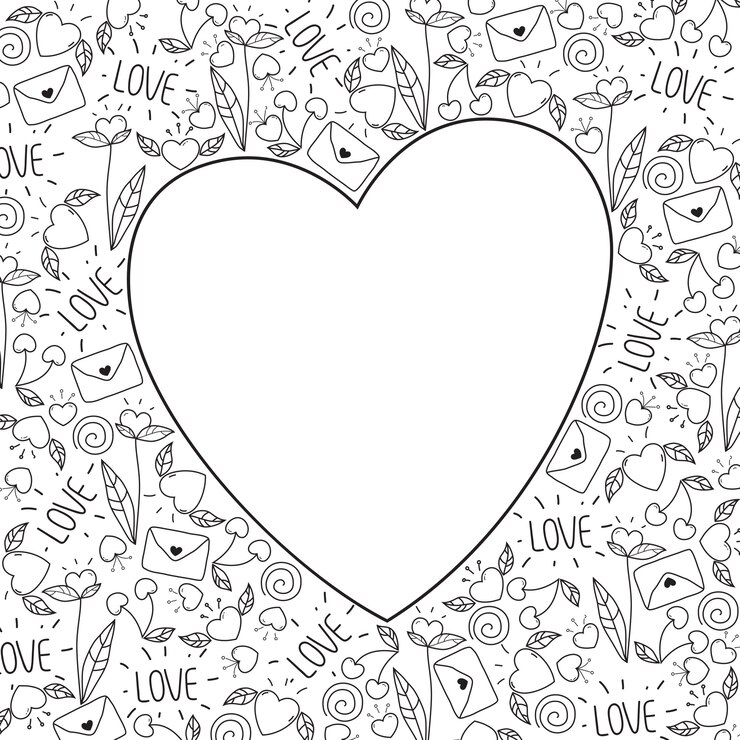 Vector tarjeta feliz del doodle del saludo del día de tarjetas del día de san valentín. vector amor simbolos dibujado a mano ilustración en blanco y negro.