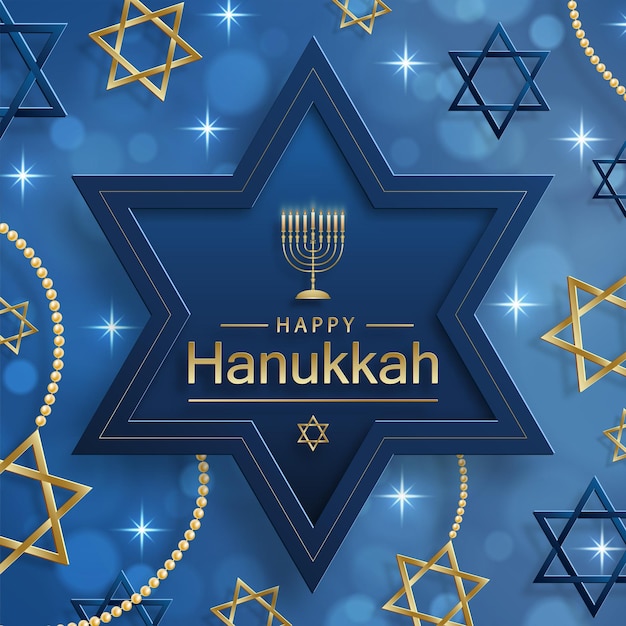 Tarjeta feliz de Hanukkah con símbolos bonitos y creativos sobre fondo de color para la festividad judía de Hanukkah