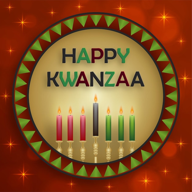 Tarjeta feliz kwangzaa con símbolos agradables y creativos y estilo de corte de papel dorado sobre fondo de color para vacaciones kwangzaa