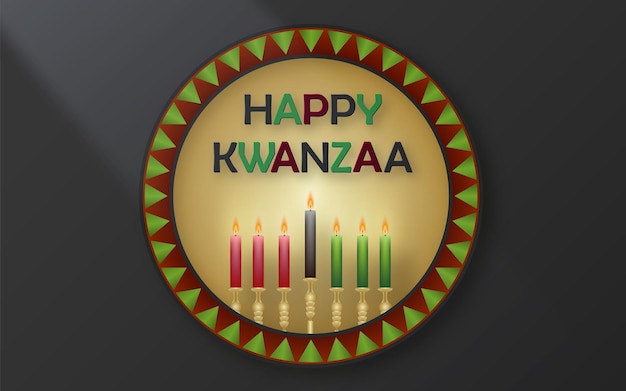 Tarjeta feliz kwanzaa con símbolos agradables y creativos sobre fondo de color para vacaciones kwanzaa