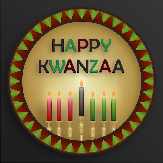 Tarjeta feliz kwanzaa con símbolos agradables y creativos sobre fondo de color para vacaciones kwanzaa