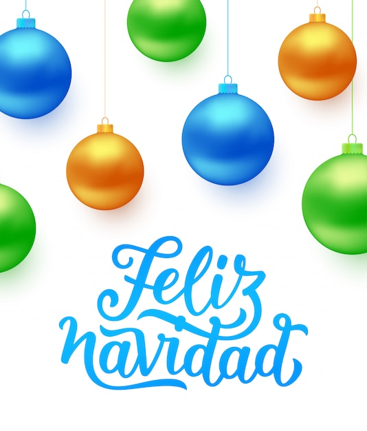 Vector tarjeta de feliz navidad con bolas de colores de navidad.