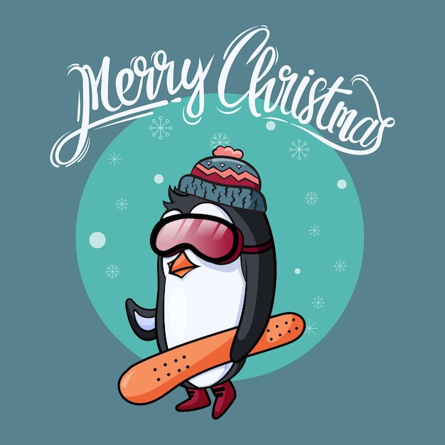 Tarjeta de feliz navidad con lindo pingüino