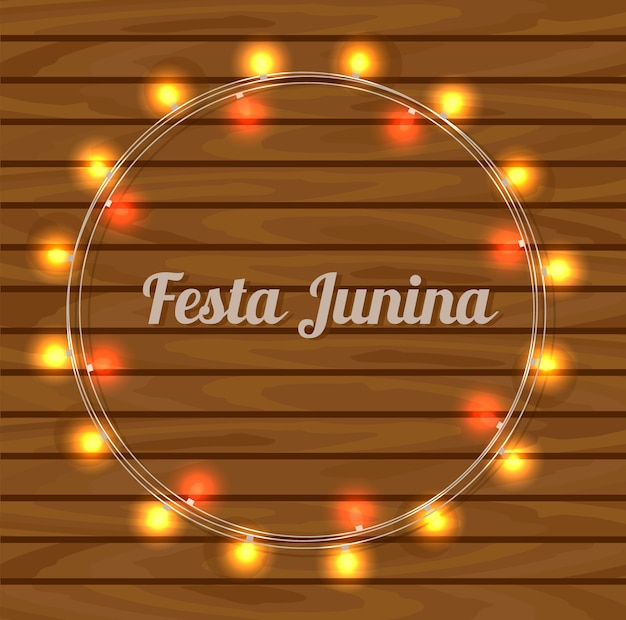 Tarjeta de festa junina en el fondo de madera.