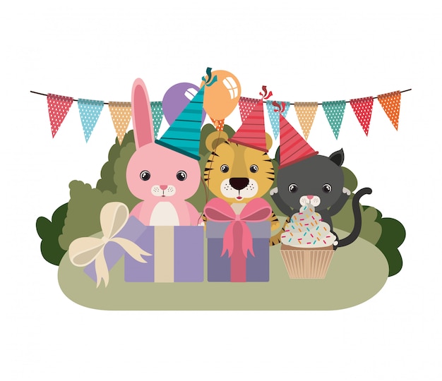 Vector tarjeta de festejo con animales