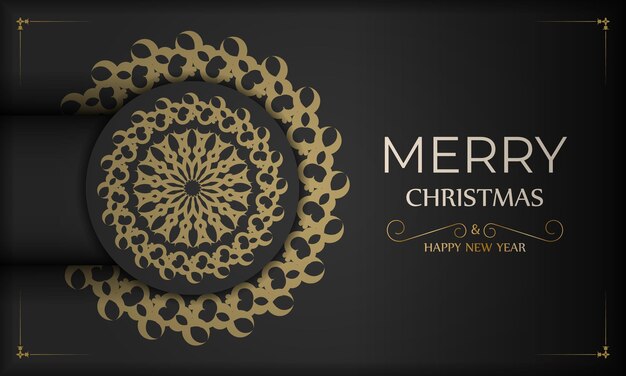 Tarjeta festiva Feliz año nuevo en color negro con adorno naranja de lujo