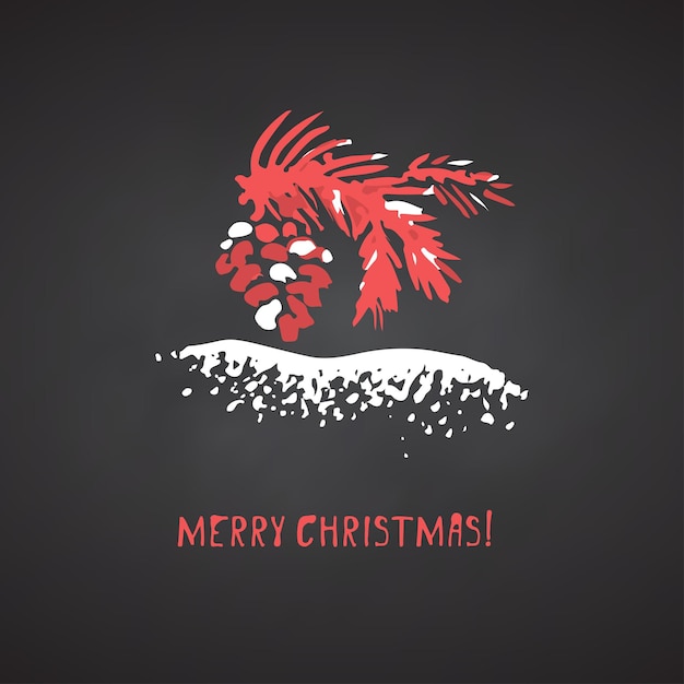 Tarjeta festiva de Navidad y año nuevo dibujada a mano con árbol de brunch de símbolo de icono de vacaciones e inscripción de saludo de caligrafía Fondo de pizarra negra Bosquejo de pincel de tinta de estilo vintage