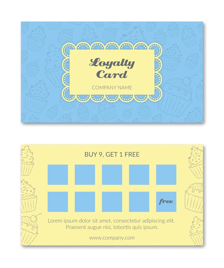 Vector tarjeta de fidelidad. simple, magdalenas, vector,