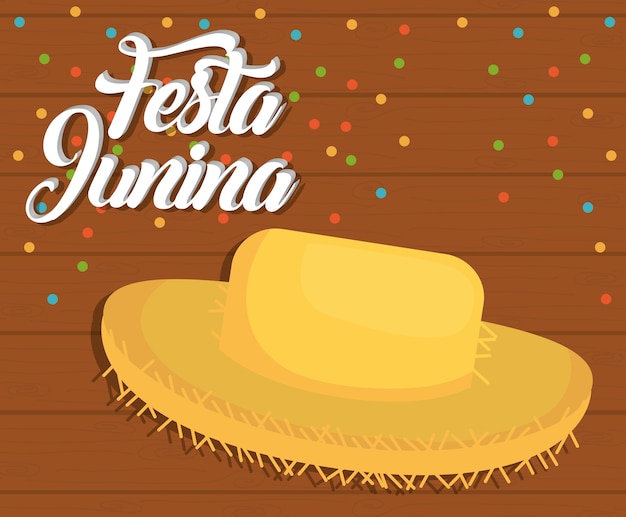 Vector tarjeta de fiesta junina con icono de sombrero