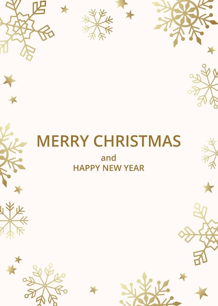 Tarjeta de fiesta de Navidad de lujo con copos de nieve geométricos dorados y texto Feliz Navidad