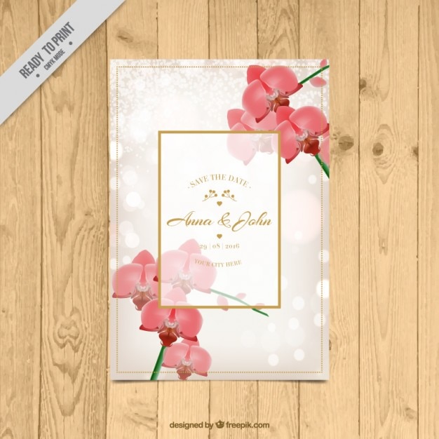 Vector tarjeta floral de boda con orquídeas