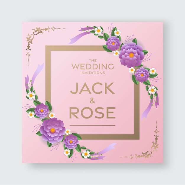 Tarjeta floral de invitación de boda Flores cortadas en papel