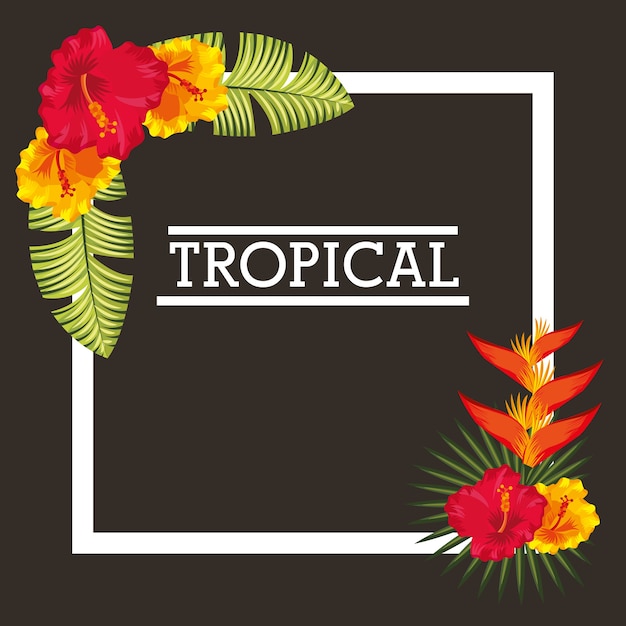 Tarjeta de flores de hojas tropicales